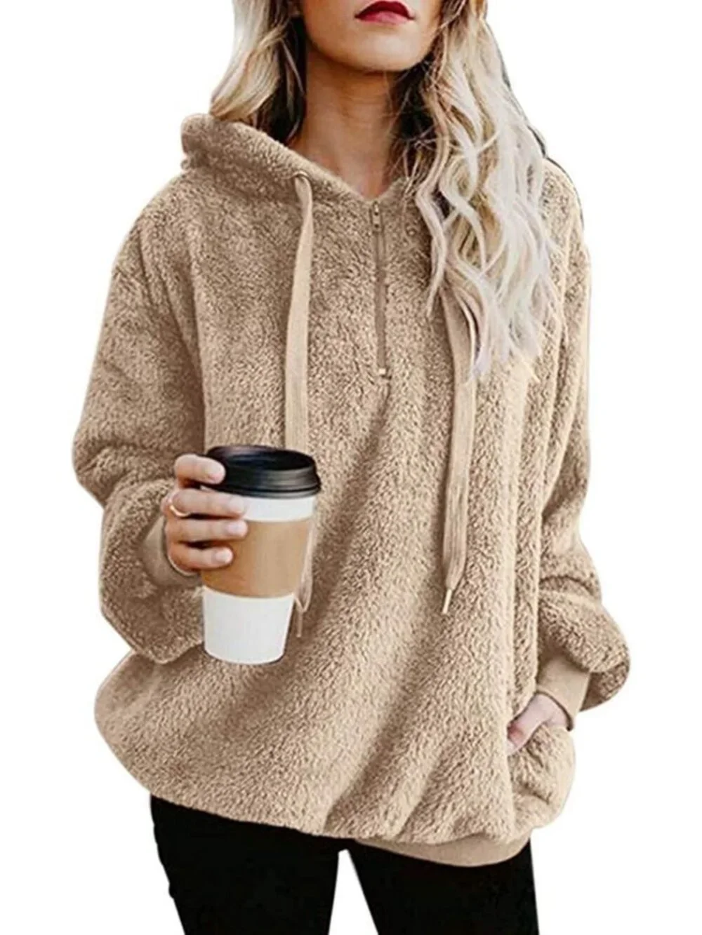 Cozy Oversized Sherpa Pullover Hoodie with Pockets | Fuzzy Fleece Plaid Jacket